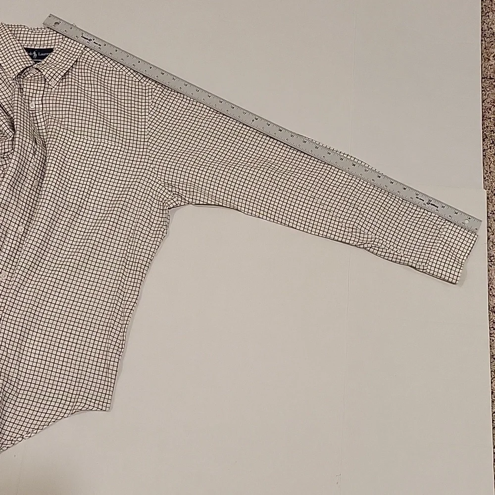 Polo Ralph Lauren Classic Fit Button Down Shirt, Cream with Brown/Green Strip, L